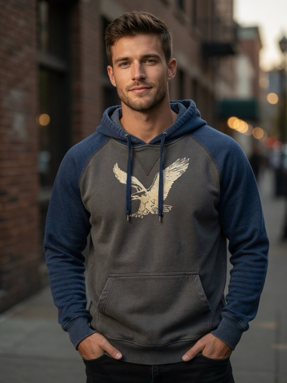 Blue & Gray Men's Eagle Pullover Hoodie